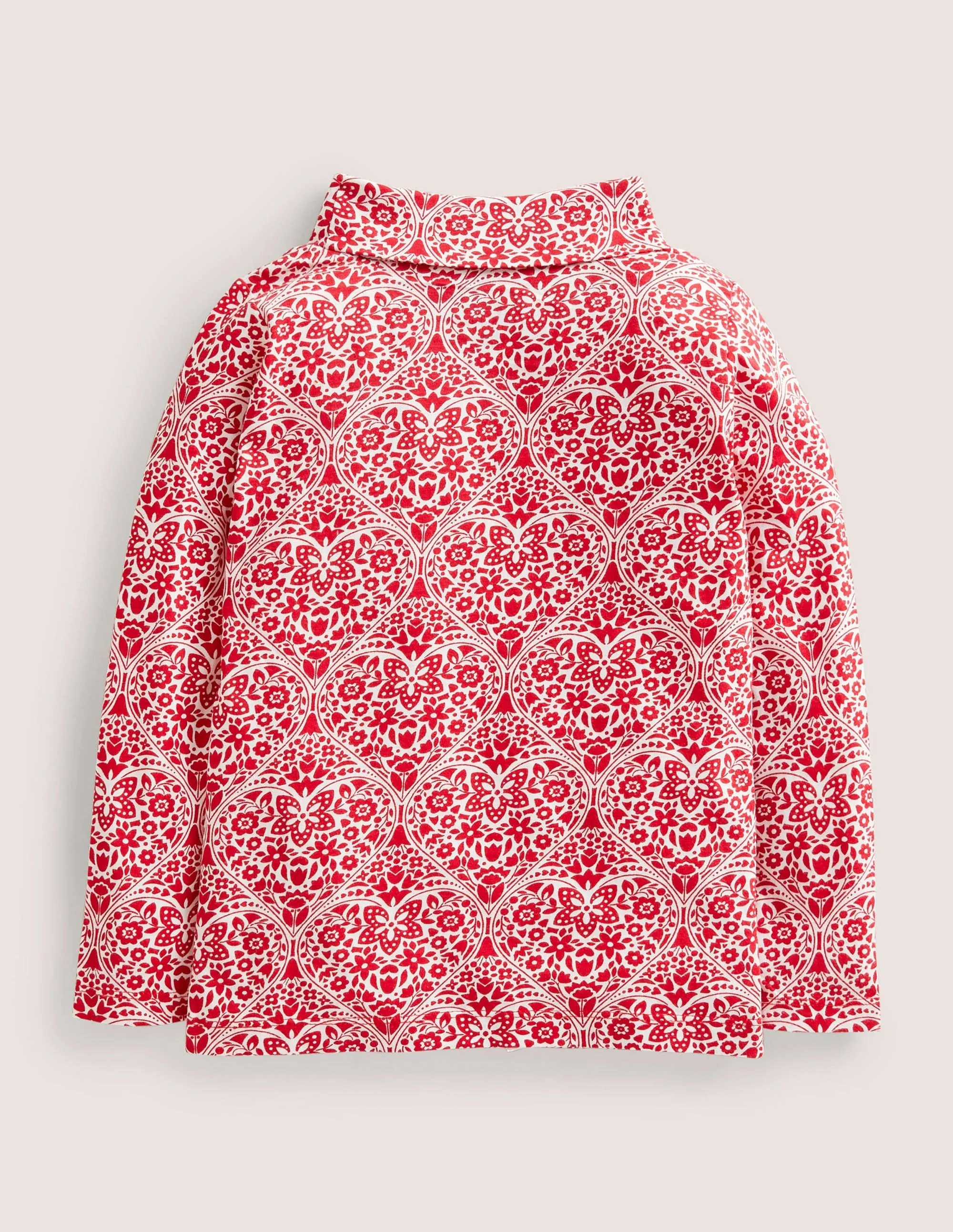 Roll Neck Supersoft T-shirt-Rockabilly Red Folk Hearts