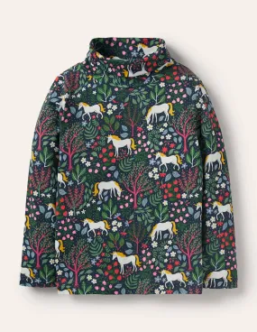 Roll Neck Supersoft T-shirt-Stormy Blue Unicorn Tapestry