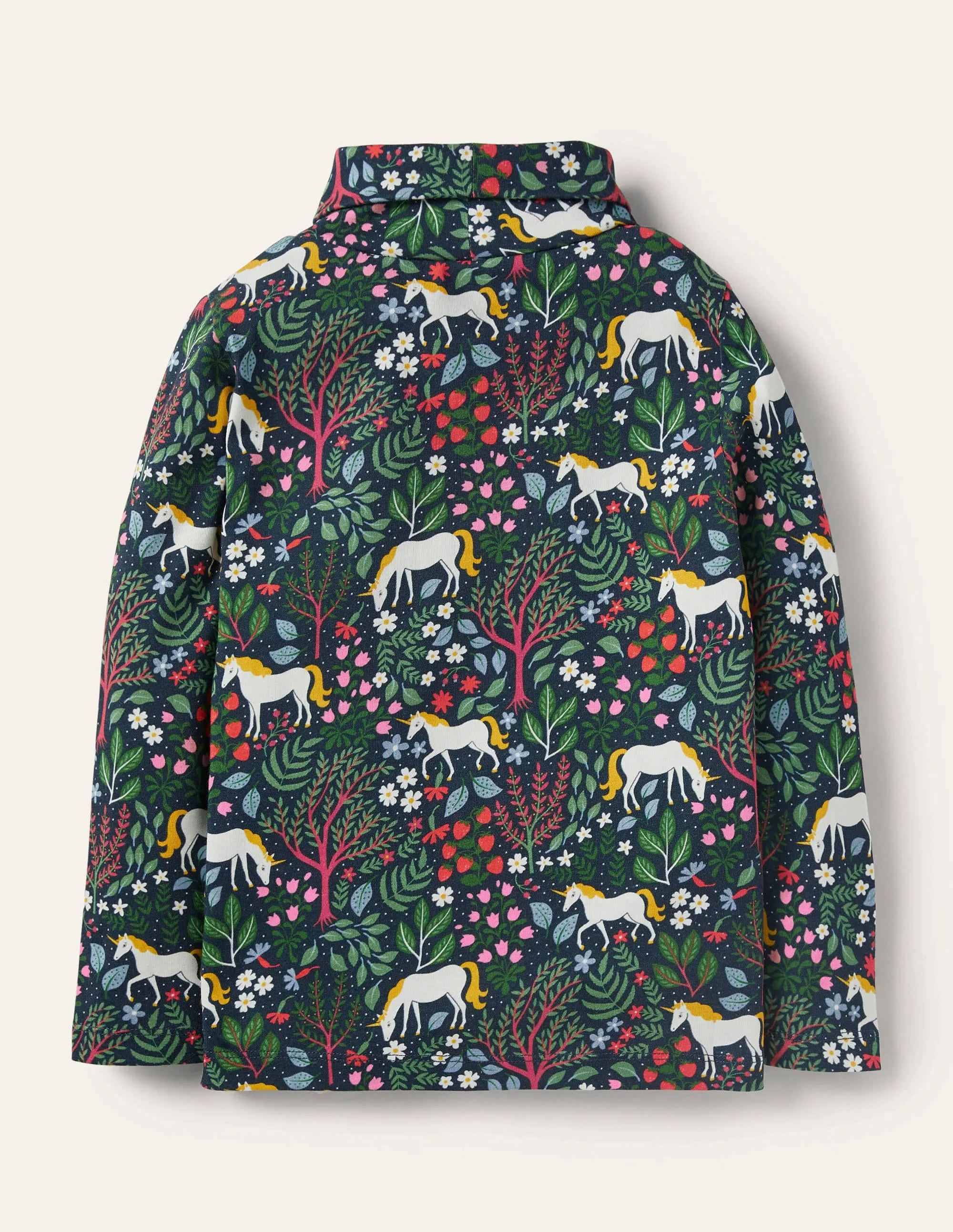 Roll Neck Supersoft T-shirt-Stormy Blue Unicorn Tapestry