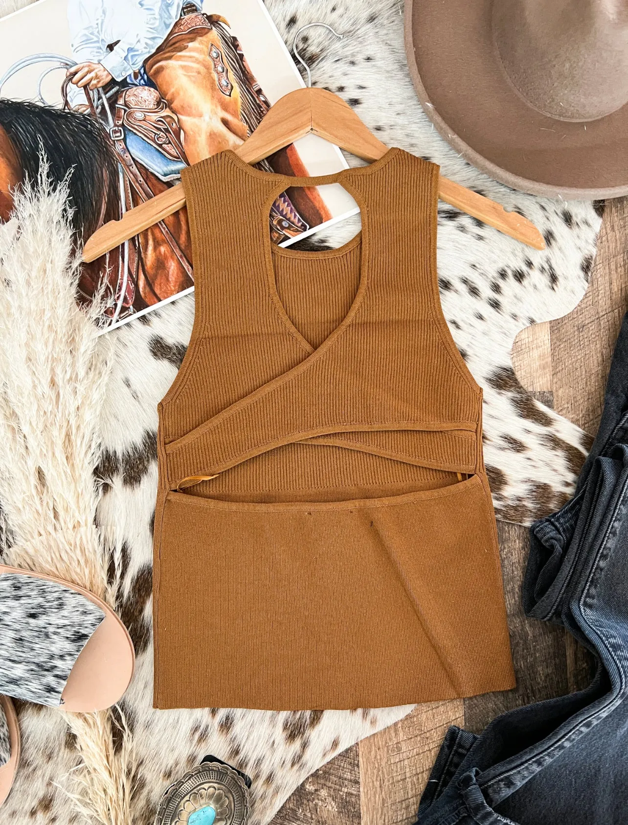 Saddle Up Open Back Tank(Camel)