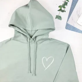 Sage Green Hooded Sweatshirt with Silver Pocket Heart