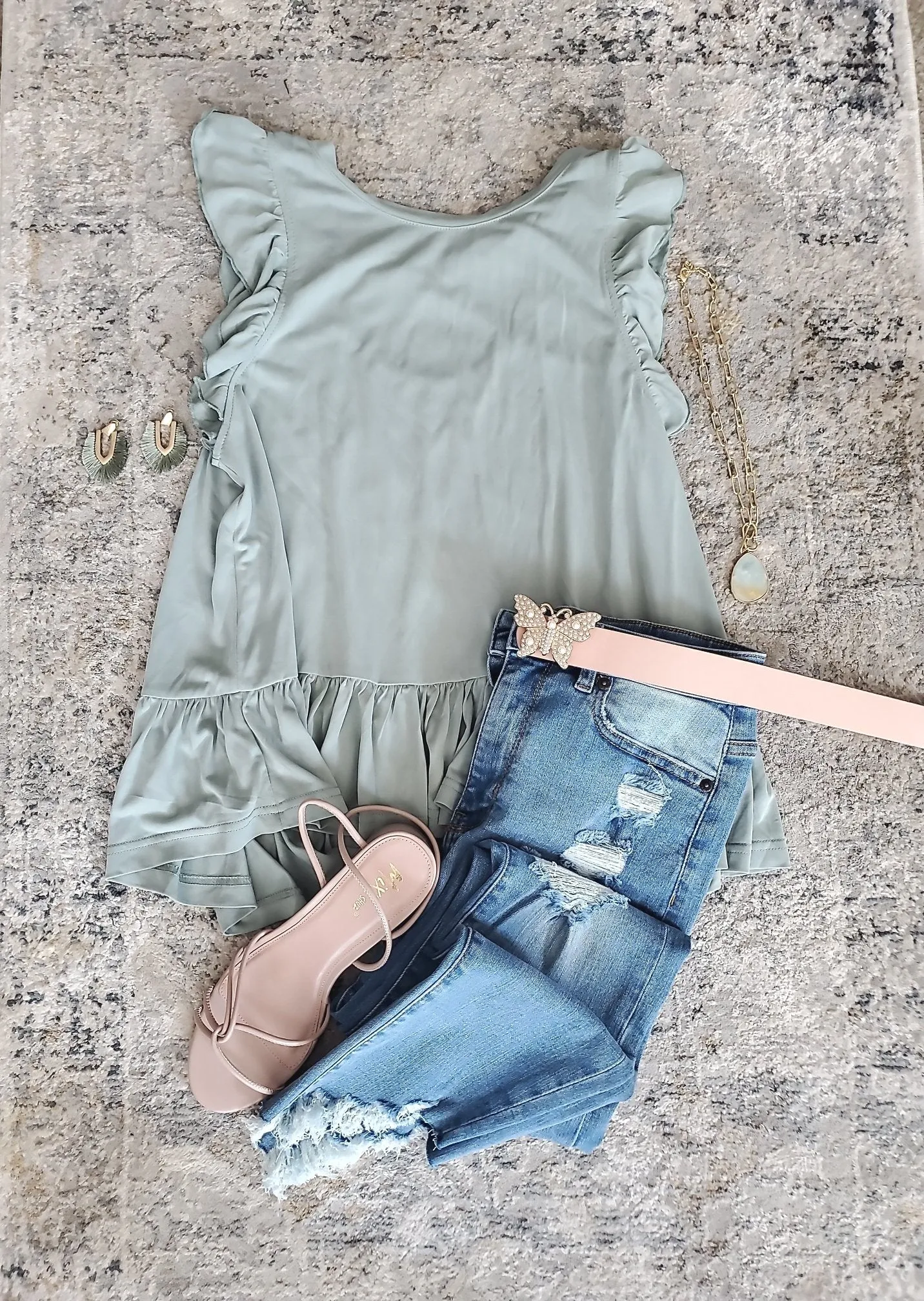 SAGE RUFFLED CUPRO SLEEVELESS BLOUSE