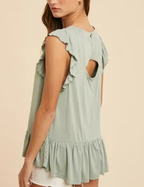 SAGE RUFFLED CUPRO SLEEVELESS BLOUSE