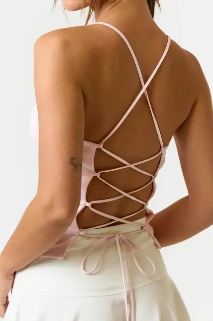 Satin Lace up Top