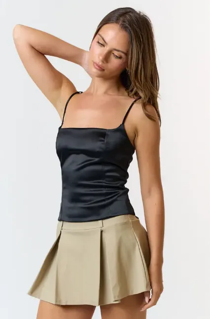 Satin Lace up Top