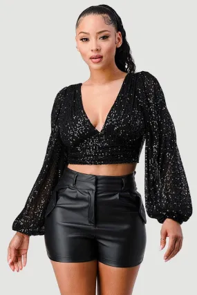 Sequin V Satin Top