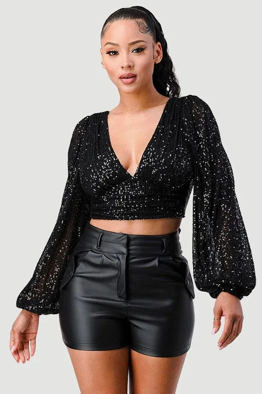 Sequin V Satin Top