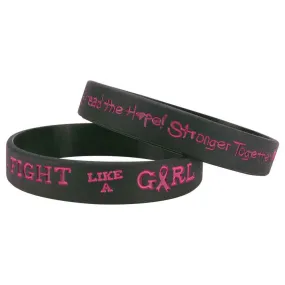 Silicone Wristbands Color Fill Debossed 1/2" Fight Like a Girl Design - Black (100/Pack)