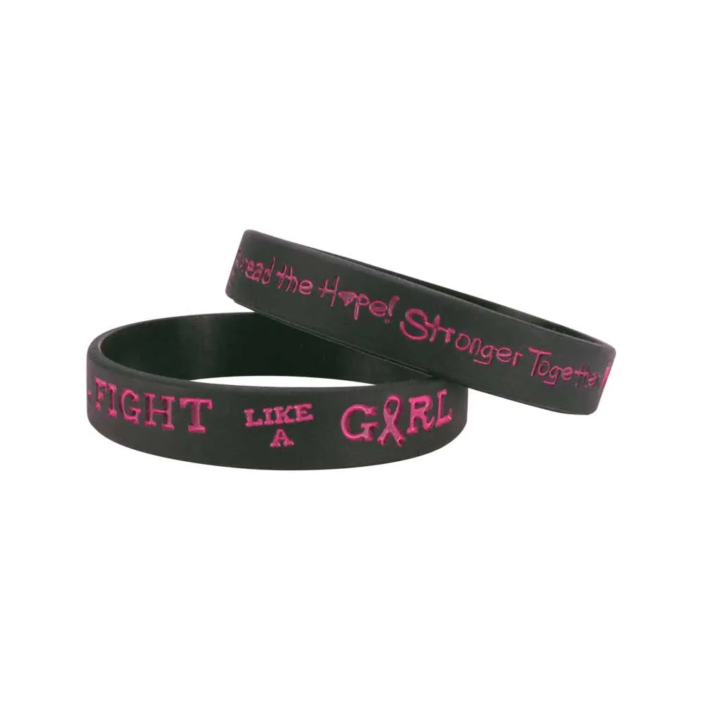 Silicone Wristbands Color Fill Debossed 1/2" Fight Like a Girl Design - Black (100/Pack)
