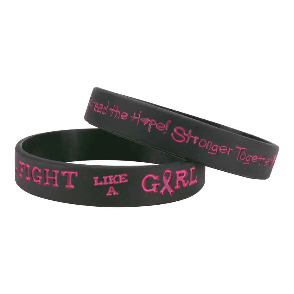 Silicone Wristbands Color Fill Debossed 1/2" Fight Like a Girl Design - Black (100/Pack)