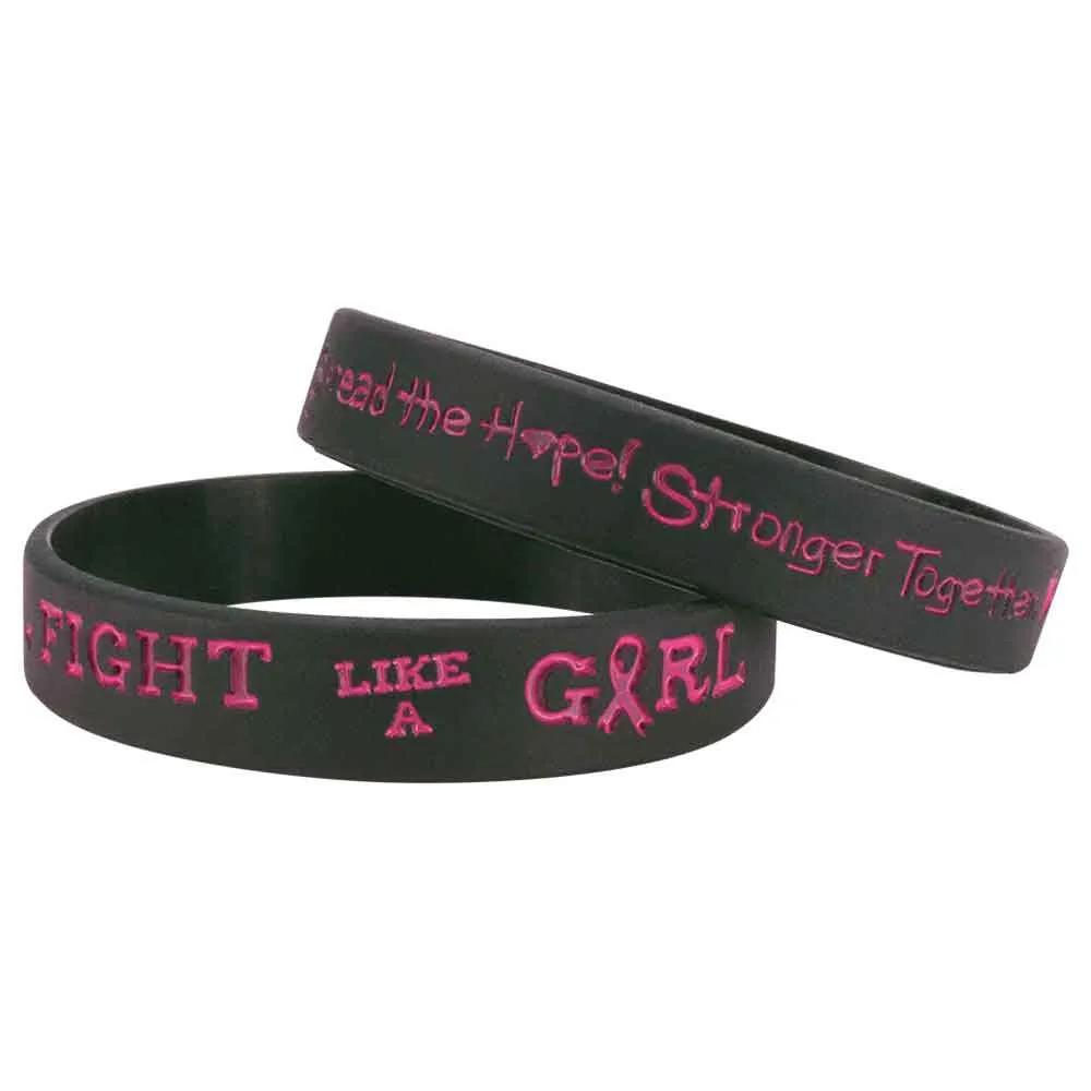 Silicone Wristbands Color Fill Debossed 1/2" Fight Like a Girl Design - Black (100/Pack)