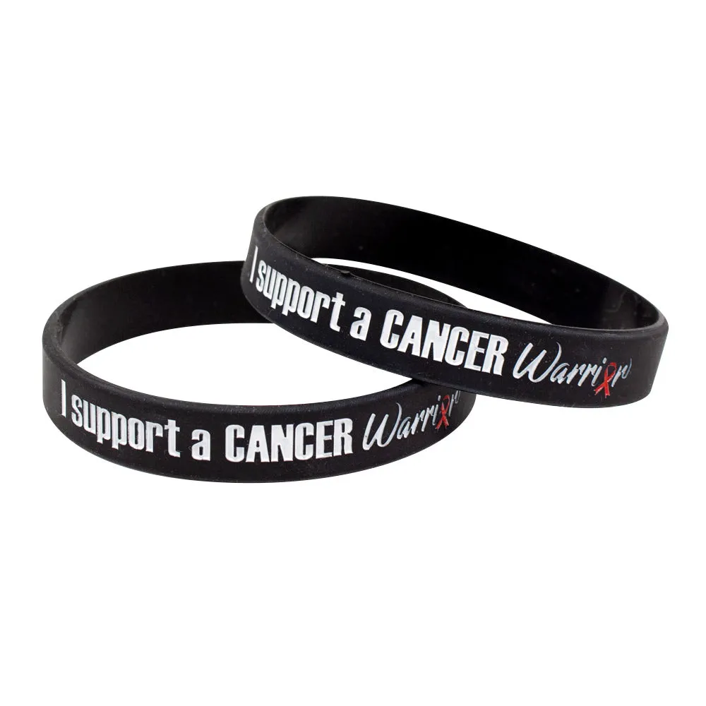 Silicone Wristbands Color Fill Debossed 1/2" I Support A Cancer Warrior Design - Black (25/Pack)