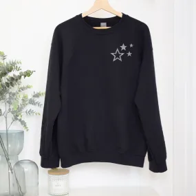 Silver Glitter Scattered Stars Black Sweatshirt