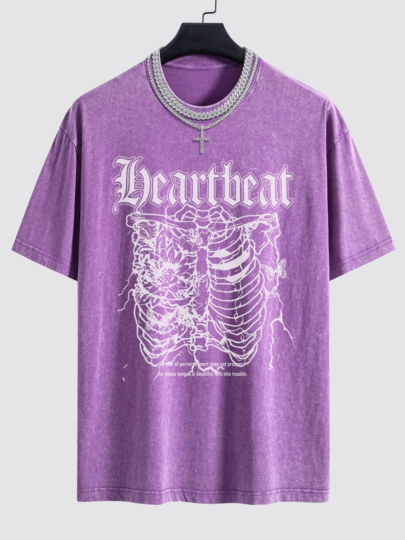 Slogan Skeleton Print Washed Drop Shoulder Oversize T-Shirt