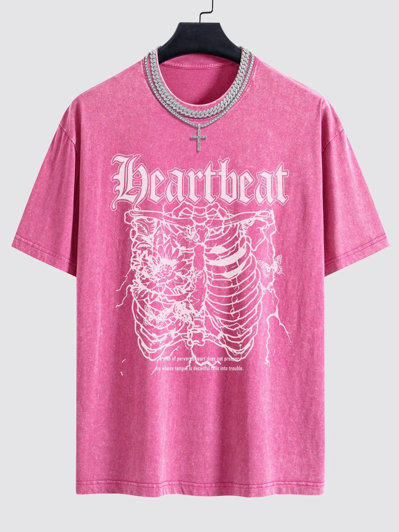 Slogan Skeleton Print Washed Drop Shoulder Oversize T-Shirt