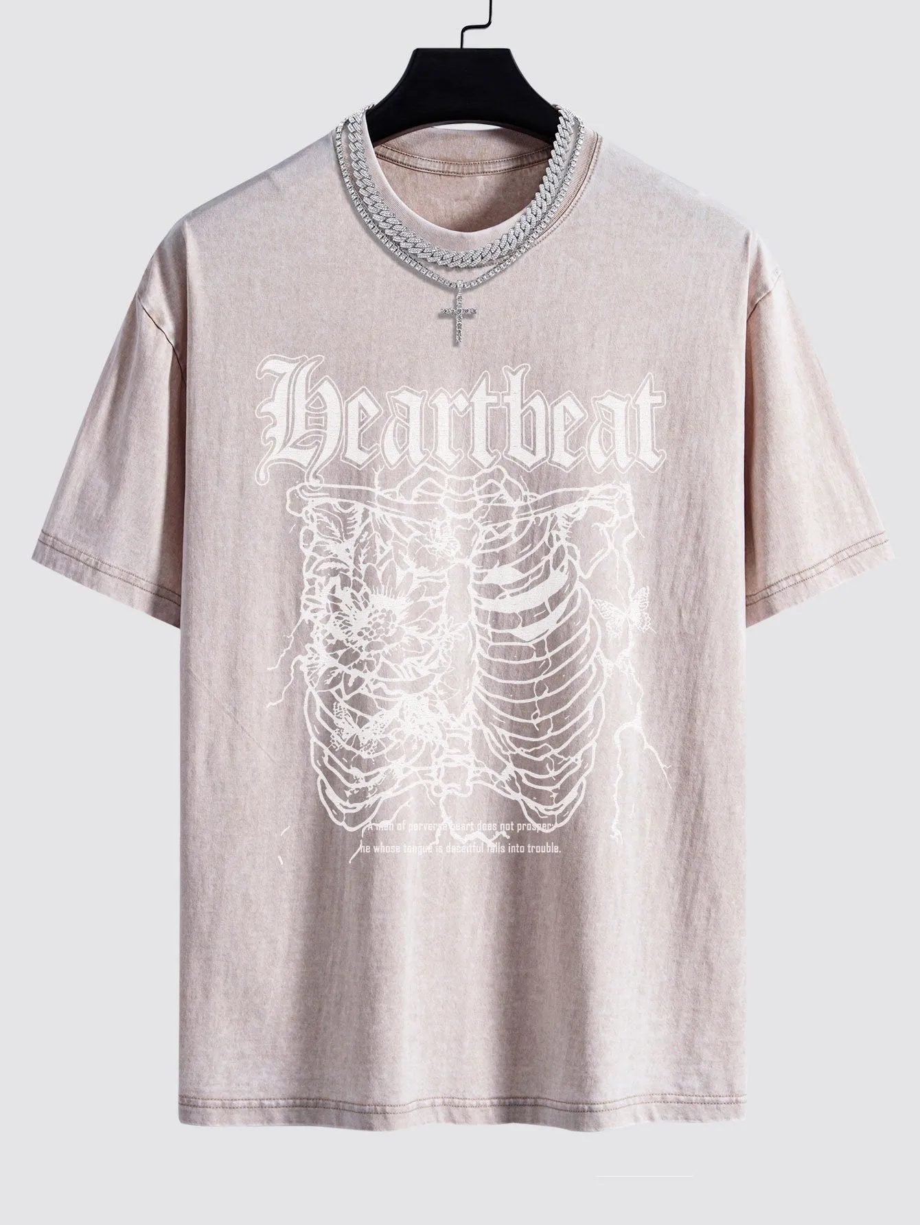 Slogan Skeleton Print Washed Drop Shoulder Oversize T-Shirt