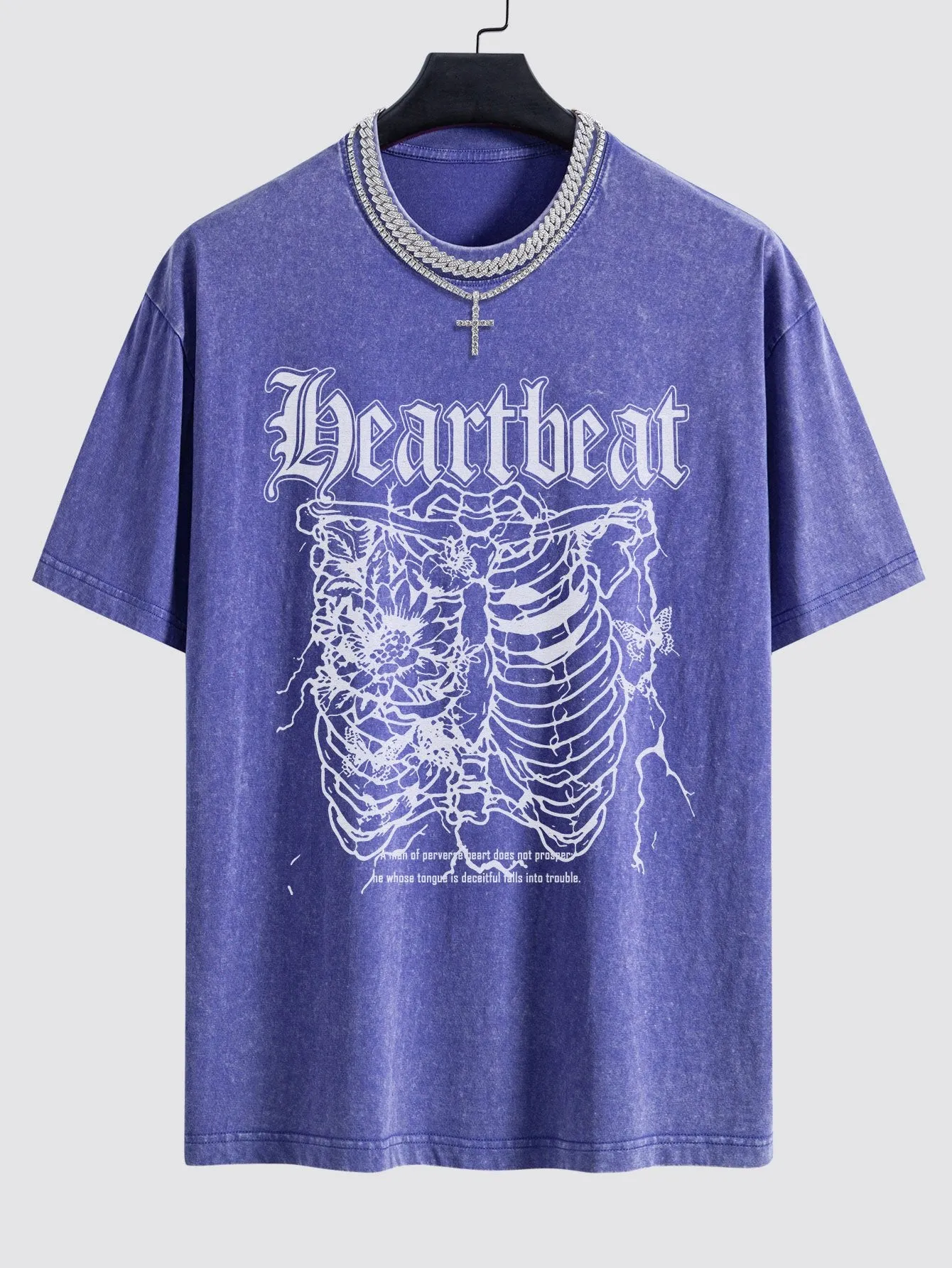 Slogan Skeleton Print Washed Drop Shoulder Oversize T-Shirt