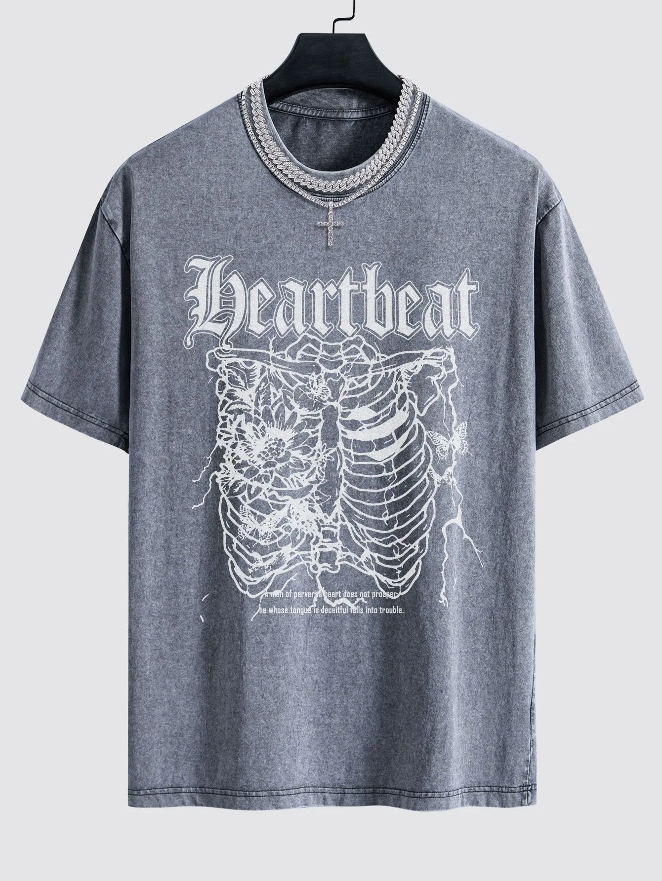 Slogan Skeleton Print Washed Drop Shoulder Oversize T-Shirt