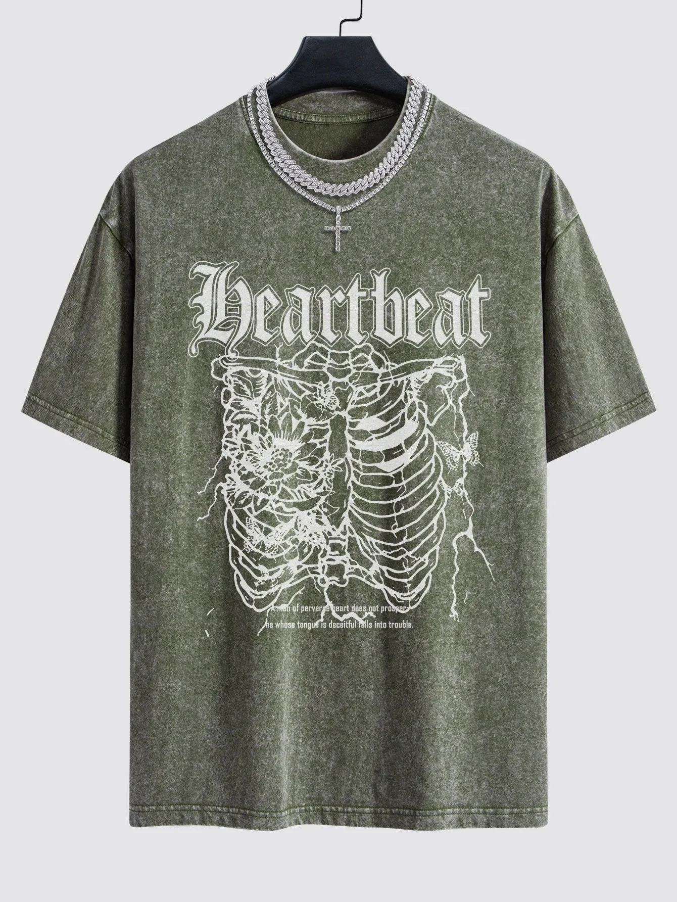 Slogan Skeleton Print Washed Drop Shoulder Oversize T-Shirt