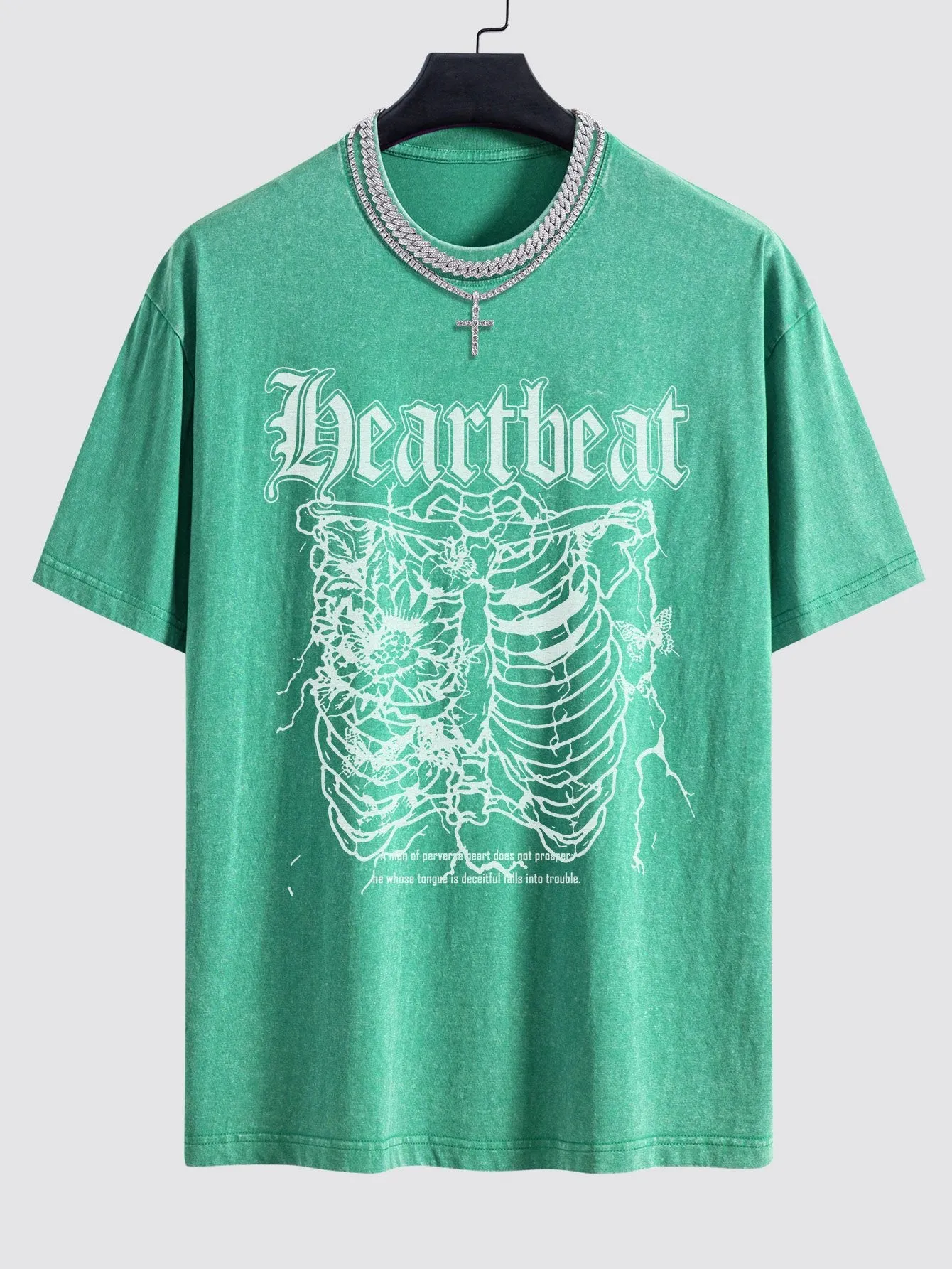 Slogan Skeleton Print Washed Drop Shoulder Oversize T-Shirt