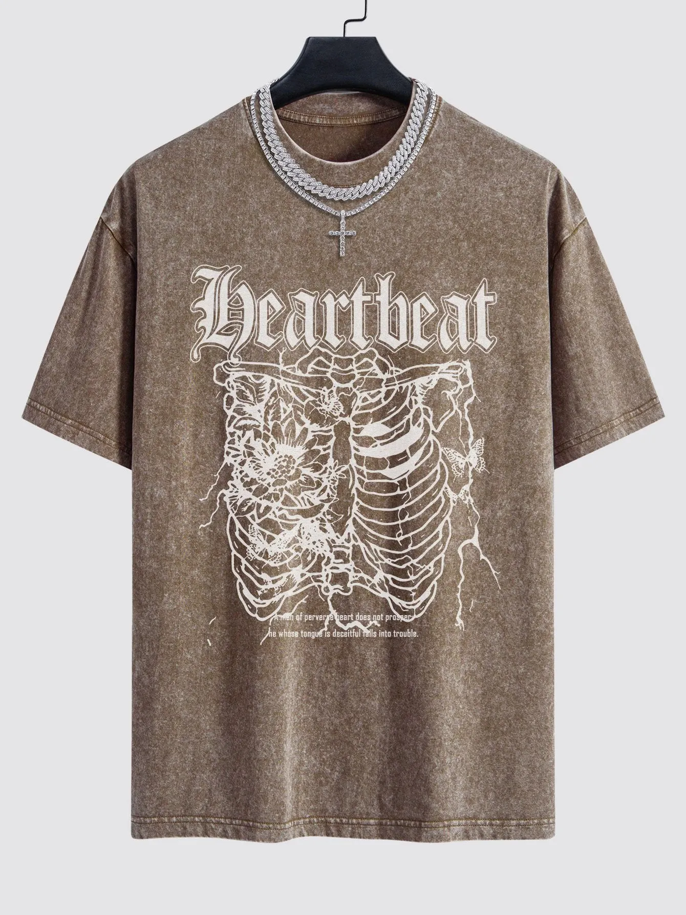Slogan Skeleton Print Washed Drop Shoulder Oversize T-Shirt