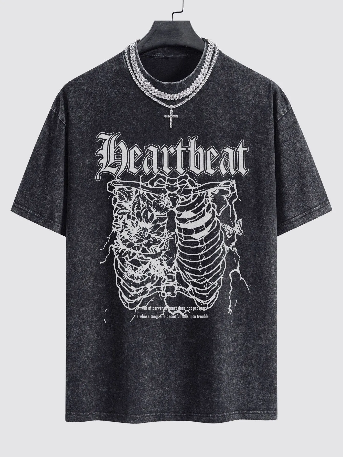 Slogan Skeleton Print Washed Drop Shoulder Oversize T-Shirt