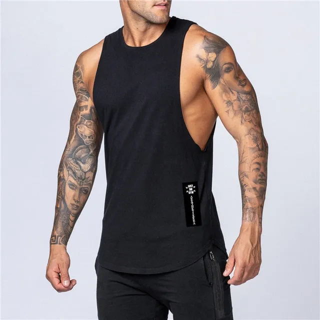 Small Badge Decorated Solid Color Cotton Tank Top