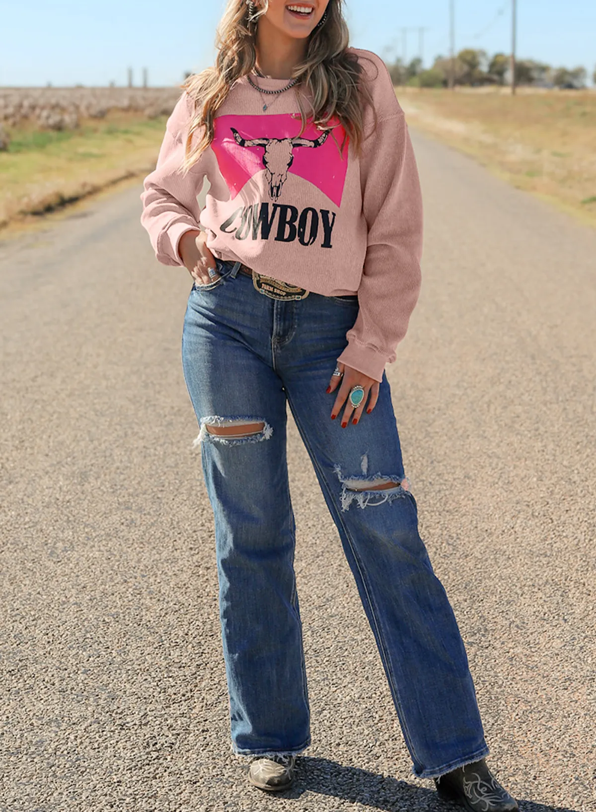 Steer Head Cowboy WomenPullover Sweatshirt