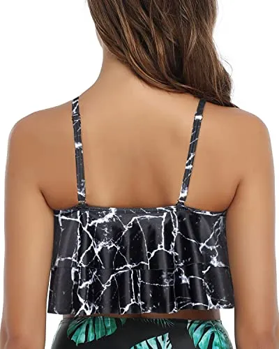Sturdy Adjustable Bra Style Swimsuit Tank Top For Women-Black Marble