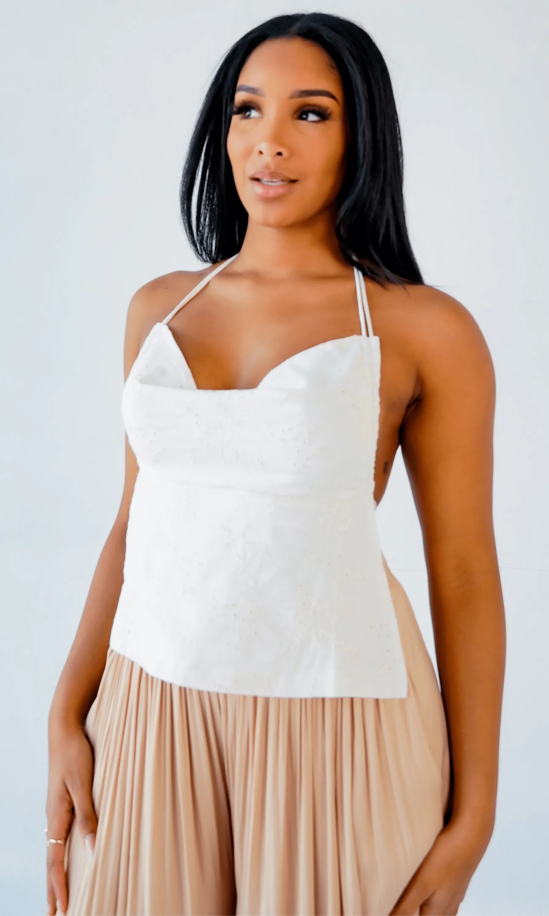 Sugar Pie  I Open Back Embroidered Top - White FINAL SALE