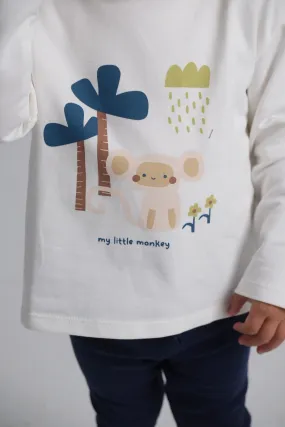 Unisex Little Monkey Printed Long-Sleeved T-Shirt