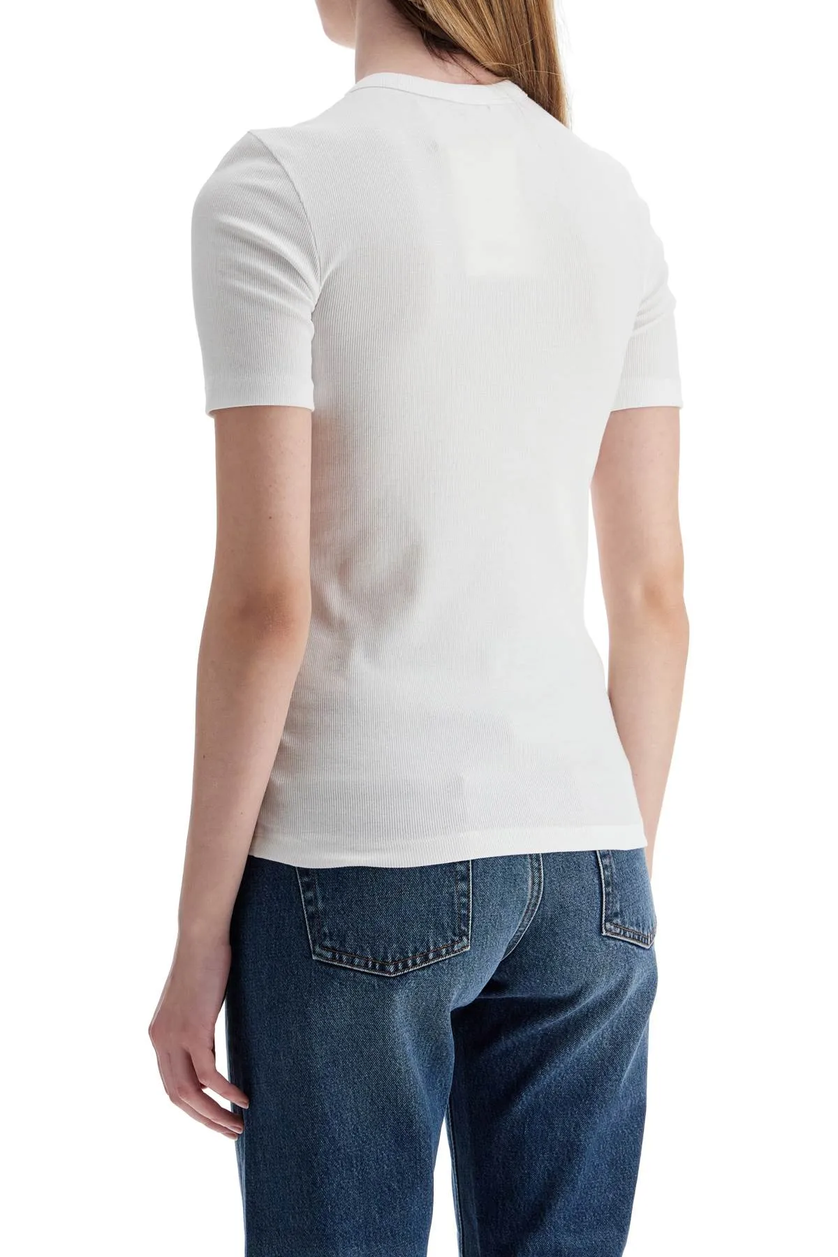 white organic cotton ribbed crew neck sweater 243 WRT0411 FB0094 WHITE