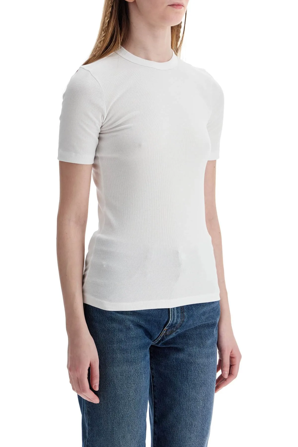 white organic cotton ribbed crew neck sweater 243 WRT0411 FB0094 WHITE