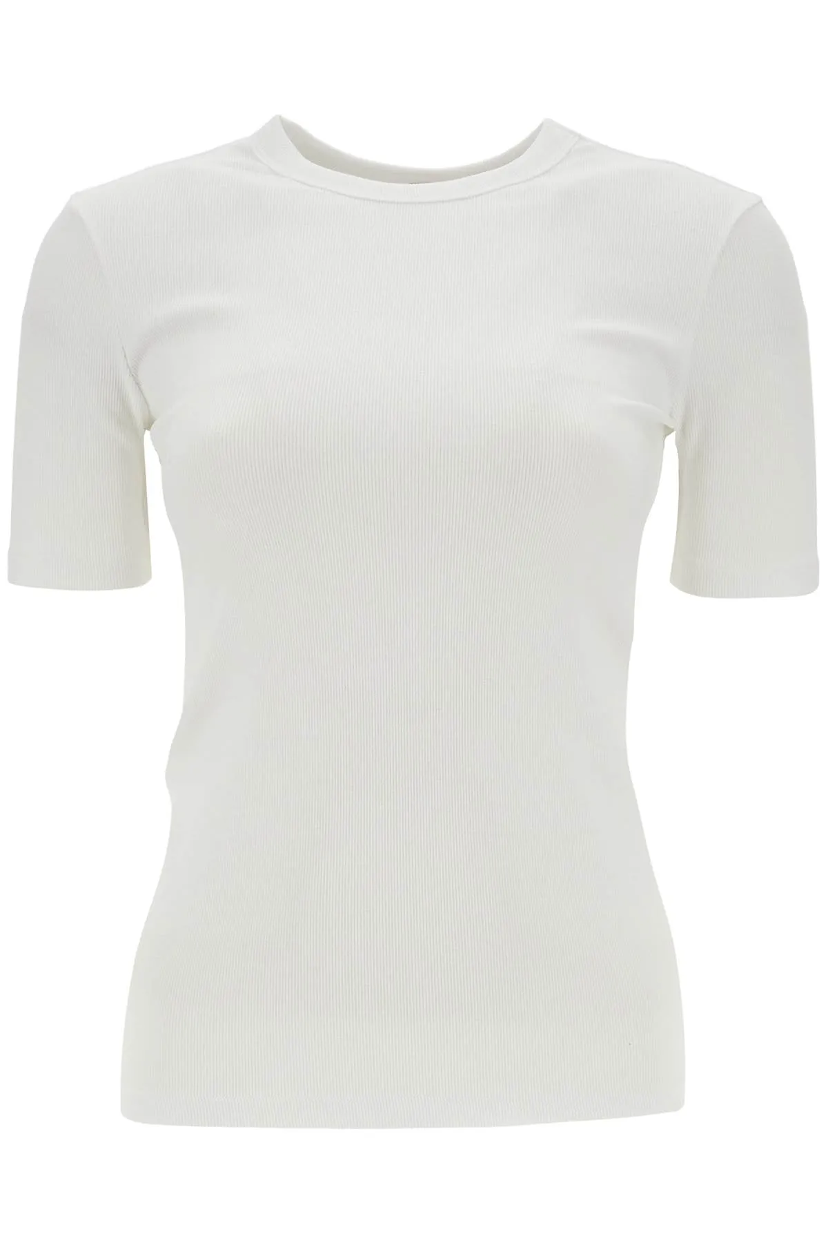 white organic cotton ribbed crew neck sweater 243 WRT0411 FB0094 WHITE