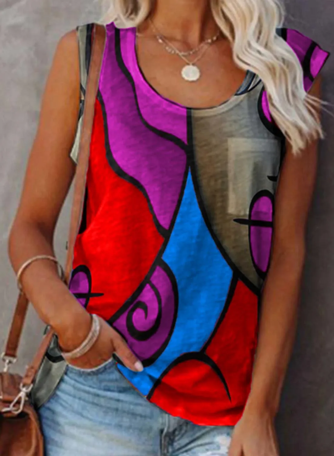 Women's Tank Tops Color Block Abstract Tank Tops