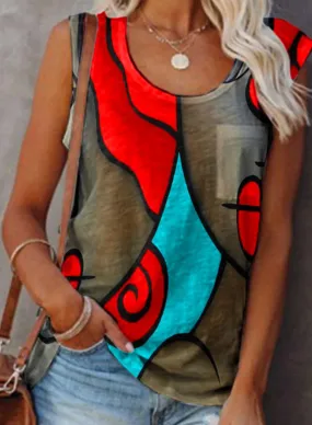 Women's Tank Tops Color Block Abstract Tank Tops