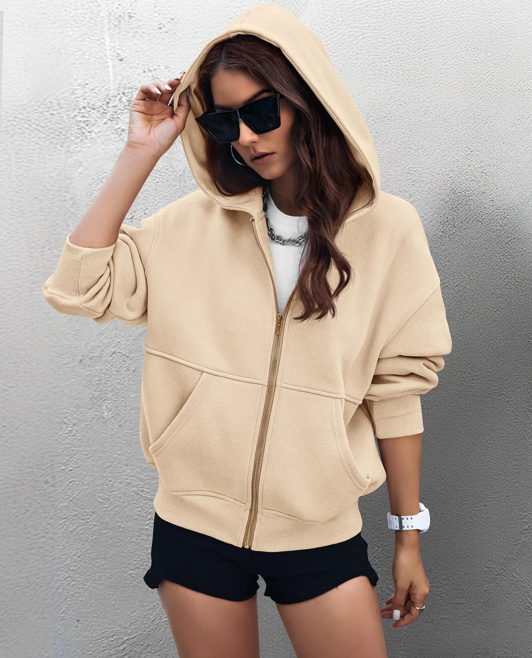 Y2K Zip Up Hoodie Long Sleeve Loose Fit Pockets Casual Sweatshirt