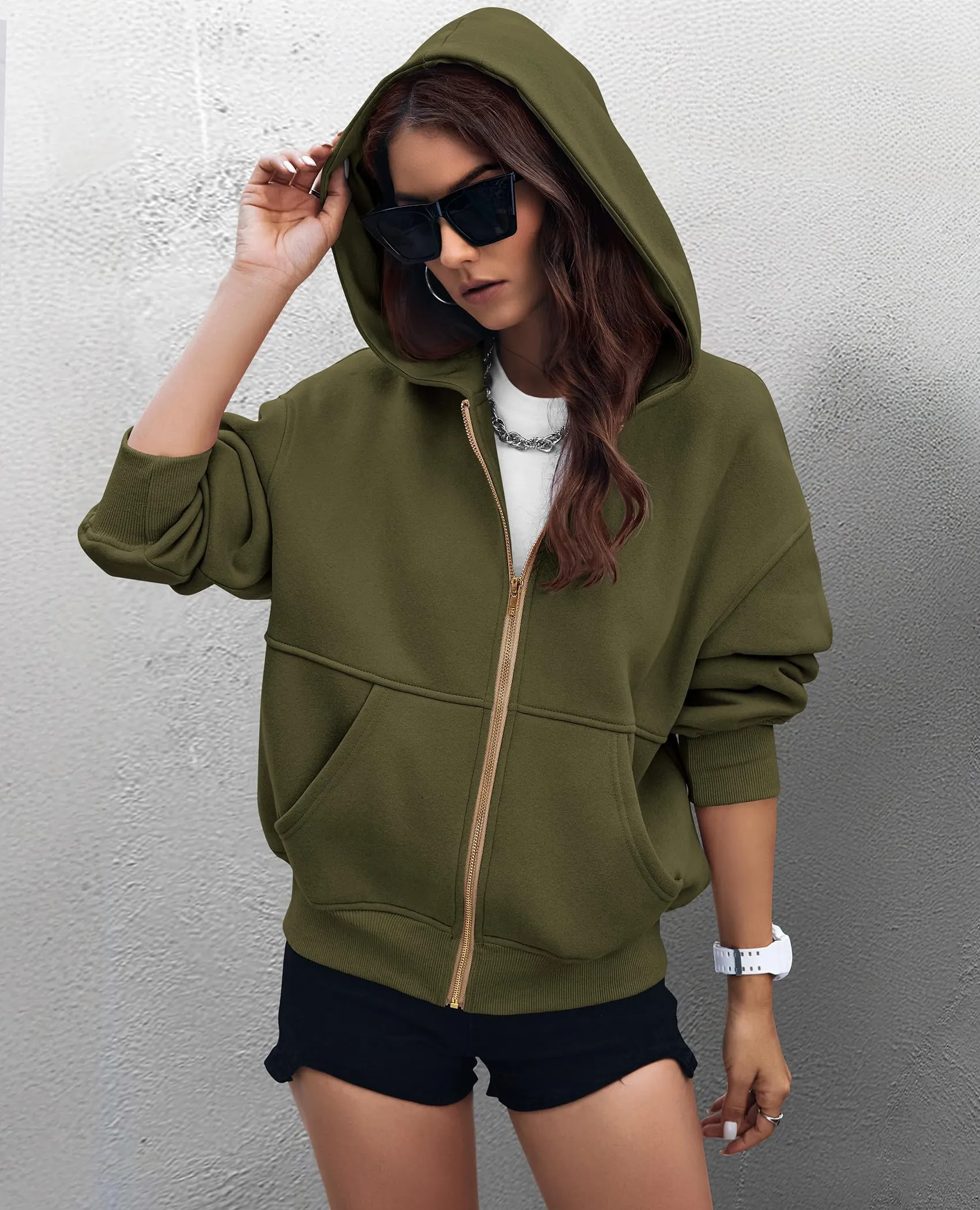 Y2K Zip Up Hoodie Long Sleeve Loose Fit Pockets Casual Sweatshirt