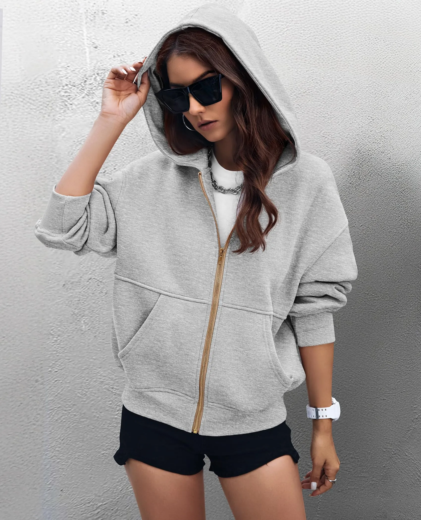 Y2K Zip Up Hoodie Long Sleeve Loose Fit Pockets Casual Sweatshirt