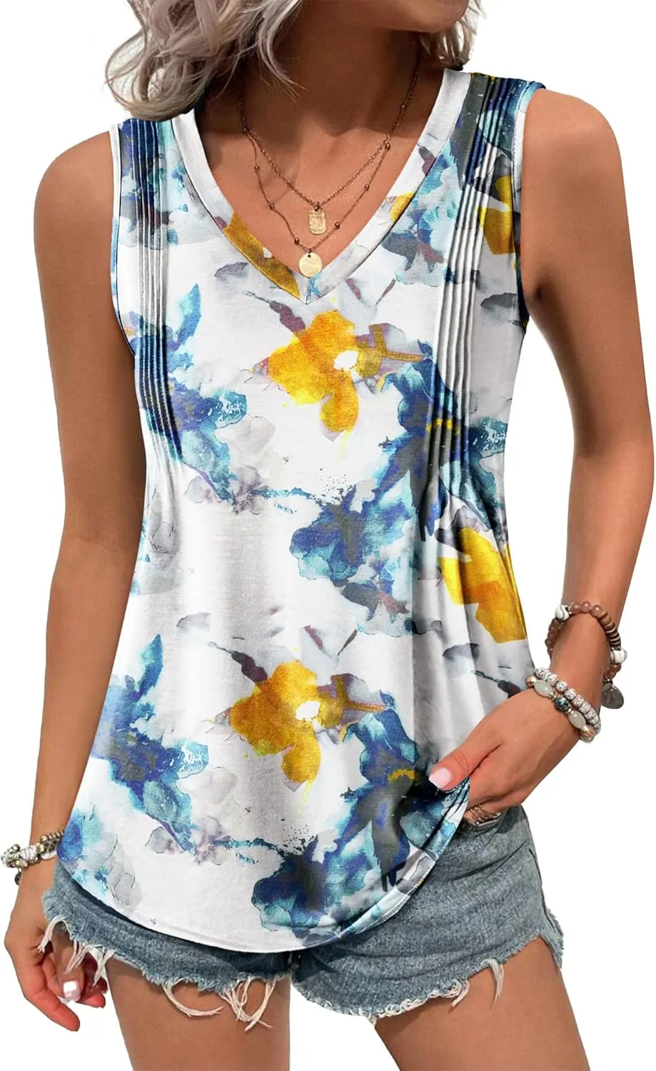 Zeagoo Women's Tank Tops Loose Fit Casual V Neck Boho Shirts