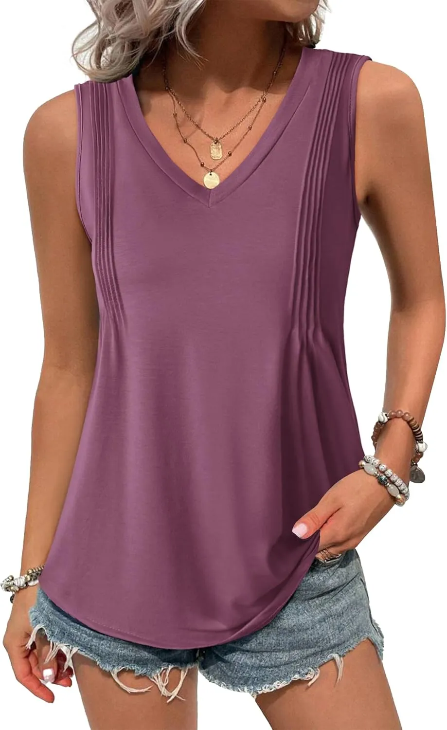 Zeagoo Women's Tank Tops Loose Fit Casual V Neck Boho Shirts